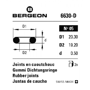 Joint plat en caoutchouc No 05, pour montres étanches, épaisseur 0.5 mm, en paquet de 2 pièces