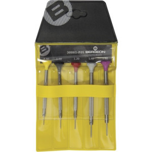 Assortiment de 5 tournevis d'horloger en acier inox, tête ergonomique en matière synthétique POM autolubrifiant