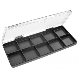 Boîte en plastique noir avec couvercle à charnière transparent, 10 cases, 260 x 105 x 24 mm