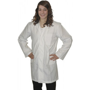 Blouse d'horloger antistatique, 3 poches, double col, fermeture à boutons pression, poignets réglables, blanche quadrillée, taille L