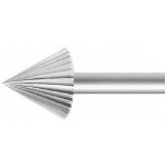 Fraise de forme à denture fine, en acier outil, Ø tige 2.35 mm, angle 60°, longueur 44.5 mm, Ø 1.00 mm