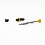 Tournevis d'horloger en acier inox, Ø 0.80 mm, tête ergonomique en matière synthétique POM autolubrifiant, avec 2 mèches de rechange en tube plastique