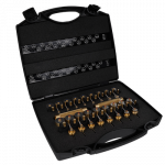 Assortiment de 17 estrapades à droite No 00 à 15 (Ø 5.3 mm à 19 mm) avec manche à droite, et 17 manivelles à gauche No 00 à 15 avec manche à gauche, en valise