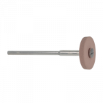 Meule en caoutchouc aggloméré avec poudre de carbure de silicium, rose, tendre, Ø 17 mm, épaisseur 2 mm sur tige Ø 2.35 mm
