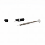 Tournevis d'horloger en acier inox, Ø 0.60 mm, tête ergonomique en matière synthétique POM autolubrifiant, avec 2 mèches de rechange en tube plastique