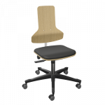 Chaise ergonomique Dauphin en bois, avec siège et dossier réglable en tissus, piètement à 5 branches avec roulettes freinées pour sol dur