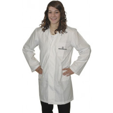 Blouse d'horloger antistatique avec logo Bergeon, 3 poches, double col, fermeture à boutons pression, poignets réglables, blanche quadrillée, taille XS