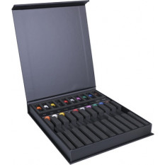 Assortiment de 10 tournevis d'horloger en acier inox avec membrane en élastomère, tête ergonomique en matière synthétique POM autolubrifiant, en coffret carton