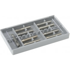 Assortiment de 9 pinces en acier pour micromoteur, Ø 0.55, 0.80, 1.05, 1.55, 2.05, 2.40, 2.55, 3.10 et 3.20 mm