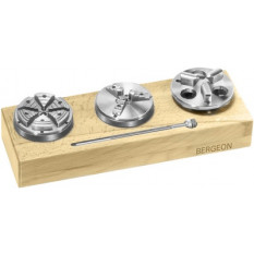 Assortiment de 3 mandrins en acier sur socle bois pour tour