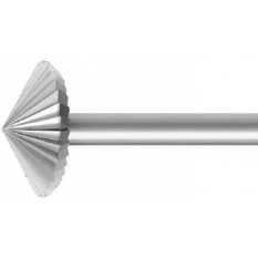 Fraise de forme à denture fine, en acier outil, Ø tige 2.35 mm, angle 120°, longueur 44.5 mm, Ø 0.90 mm