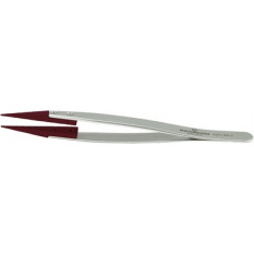 Brucelles avec embouts remplaçables résine naturelle rouge, pointes plates, longueur 130 mm