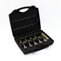 Assortiment de 17 estrapades à droite, avec un manche et les estrapades No 00 à 15 (Ø 5.3 mm à 19 mm), en valise