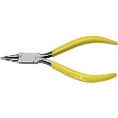 Round pliers with smooth beak, in polished steel, interteaded joints, yellow plasticized branches, length 130 mm