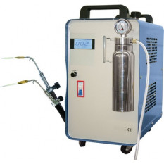 Goldflame 205  Hydrogen brazing device 205  Set for two workplaces  • 200 l / h gas production  Flame temperature: 3000 ° C • 240V / 50Hz  Dimensions: L x L x H: 52 x 30 x 53 cm  Weight: 17 kg