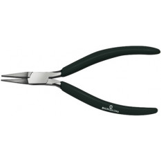 Flat pliers with smooth beak, nickel -plated steel, interteaded joints, black plasticized branches, length 115 mm