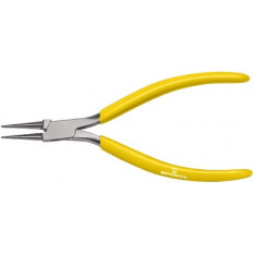 Round pliers with smooth beak, nickel -plated steel, inter -saked joints, yellow plasticized branches, length 115 mm