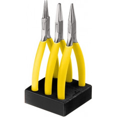 Set of 3 smooth, nickel -sized steel pliers, inter -shed joints, yellow plasticized branches, length 115 mm