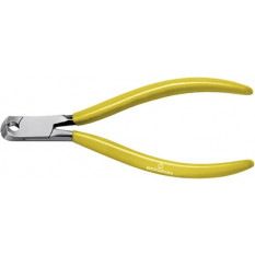 Cutting pliers, tilted, in polished steel, interteaded joints, yellow plasticized branches, length 130 mm