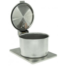 Stainless steel washing container with safety lid, 0.15 l,  Ø 98 mm, closed height 81 mm, on base 100 x 140 mm, height 5 mm