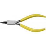 Round pliers with smooth beak, in polished steel, interteaded joints, yellow plasticized branches, length 130 mm