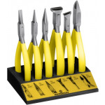 Set of 6 striated spout pliers, in polished steel, inter -shed joints, yellow plasticized branches, length 130 mm
