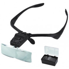 Binocular magnifying glass in synthetic material, mobile visor and LED lighting