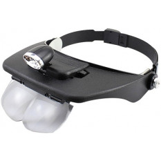 Binocular magnifying glass with mobile visor and LED lighting