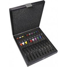 Set of 10 Watchmaker's Screwdriver in Steels with elastomer membrane, ergonomic head in synthetic self -olubrly, in wooden box